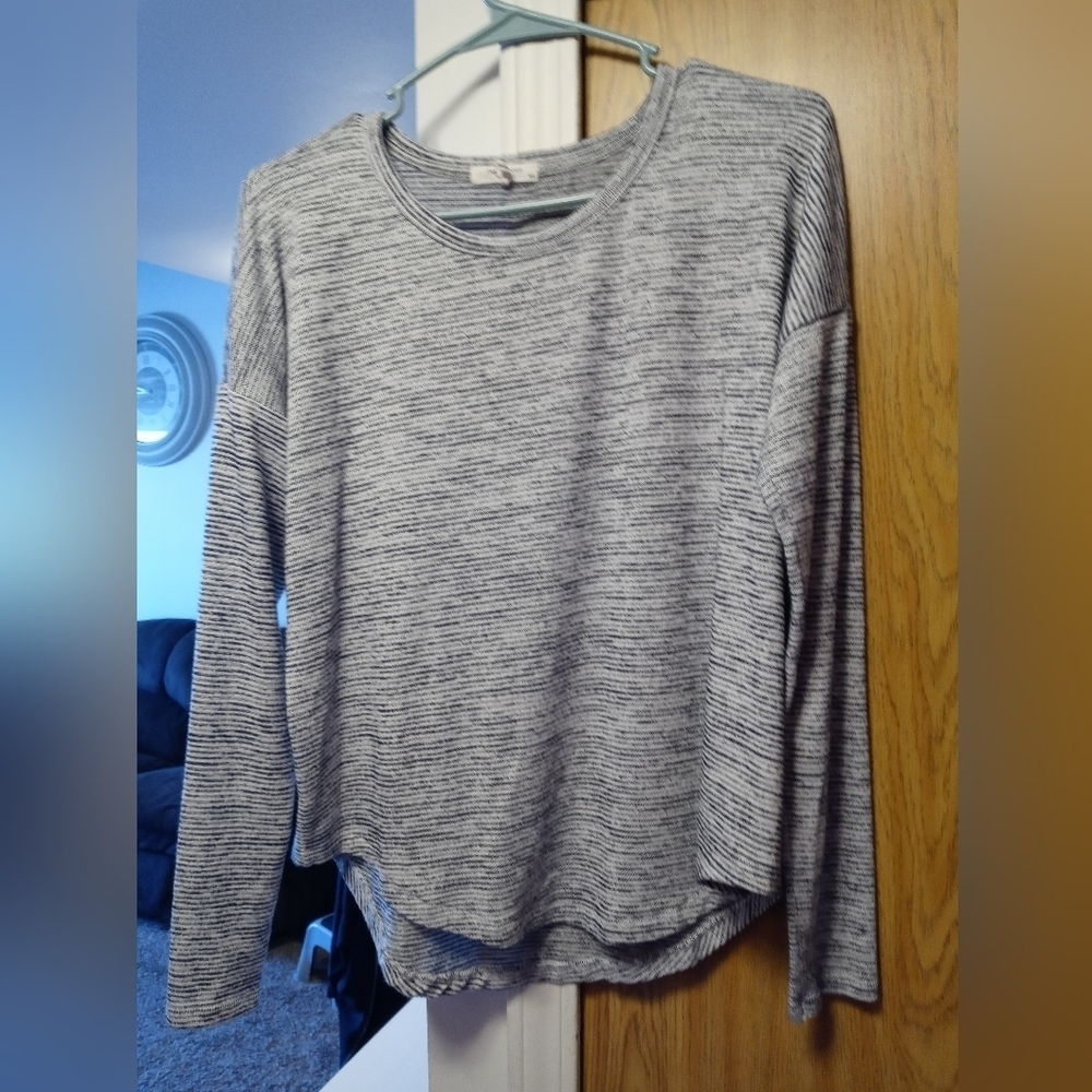Rag & Bone Long Sleeve Gray Black striped High low Stretchy Blouse